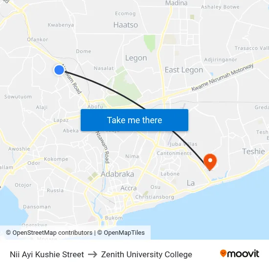 Nii Ayi Kushie Street to Zenith University College map