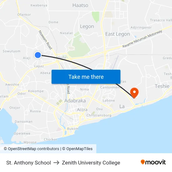 St. Anthony School to Zenith University College map