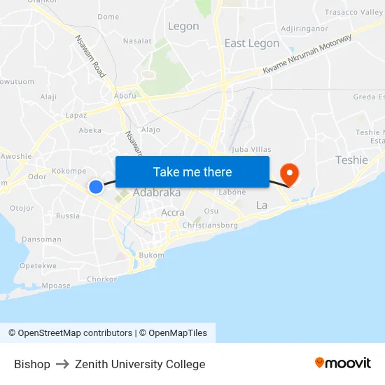 Bishop to Zenith University College map