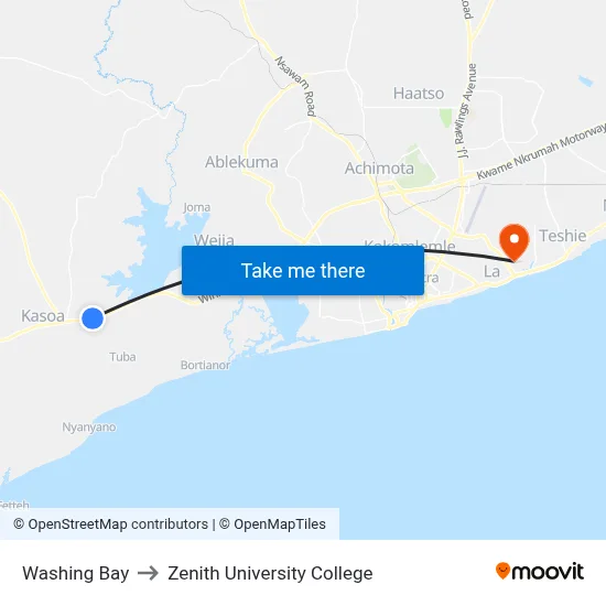 Washing Bay to Zenith University College map