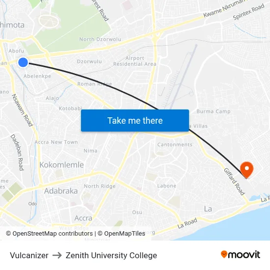 Vulcanizer to Zenith University College map