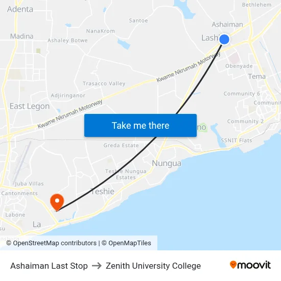 Ashaiman Last Stop to Zenith University College map