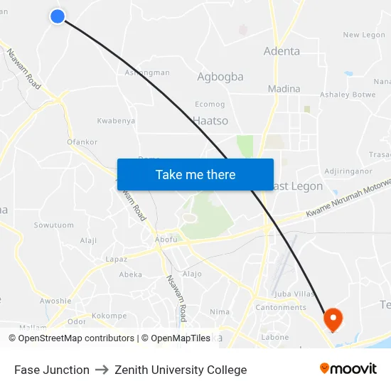 Fase Junction to Zenith University College map