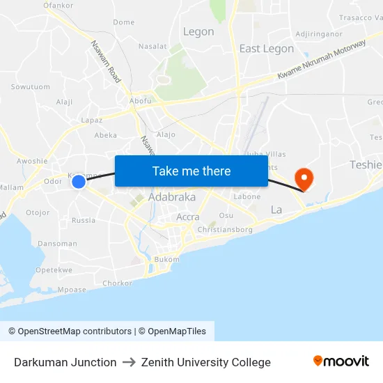 Darkuman Junction to Zenith University College map
