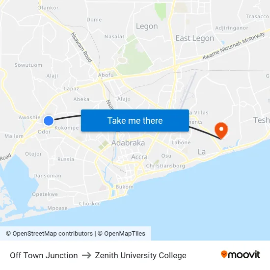 Off Town Junction to Zenith University College map