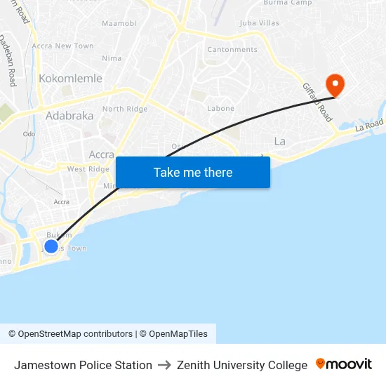 Jamestown Police Station to Zenith University College map