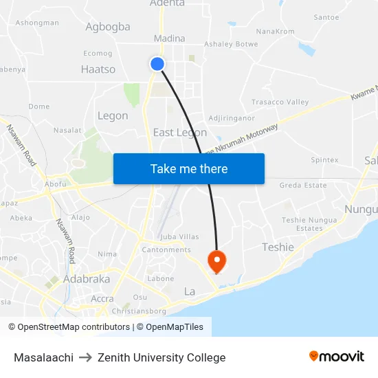 Masalaachi to Zenith University College map