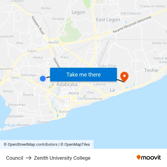 Council to Zenith University College map