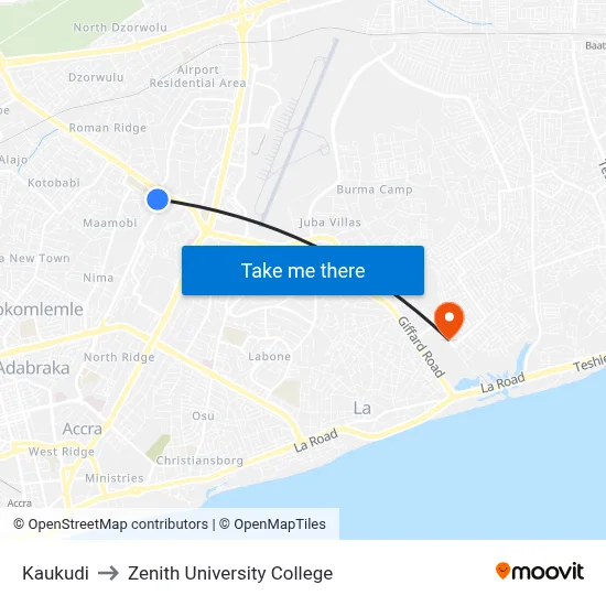 Kaukudi to Zenith University College map