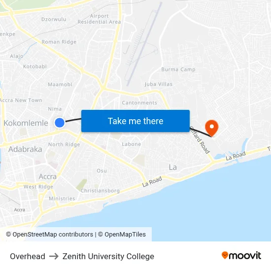Overhead to Zenith University College map