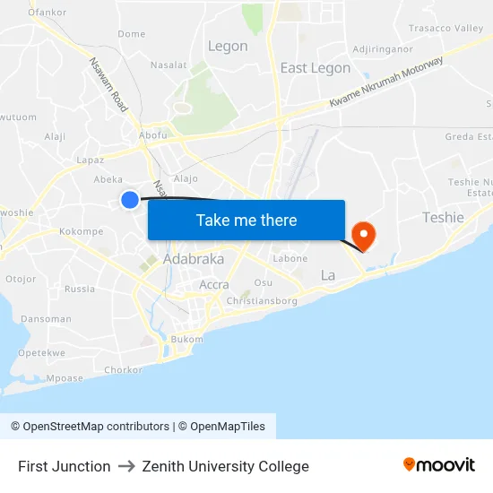First Junction to Zenith University College map