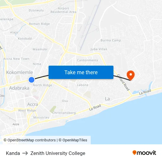 Kanda to Zenith University College map