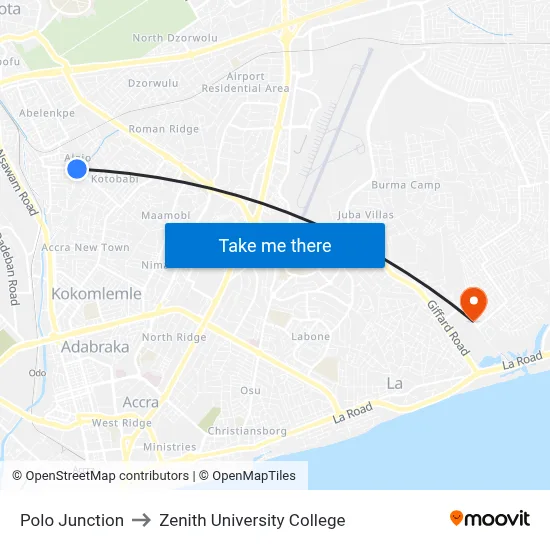 Polo Junction to Zenith University College map