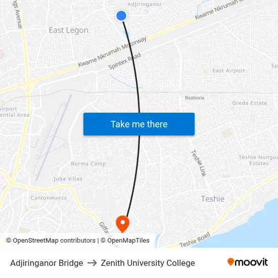 Adjiringanor Bridge to Zenith University College map