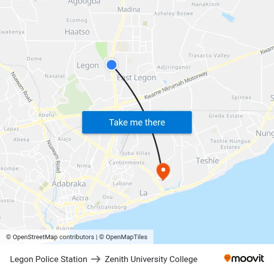 Legon Police Station to Zenith University College map