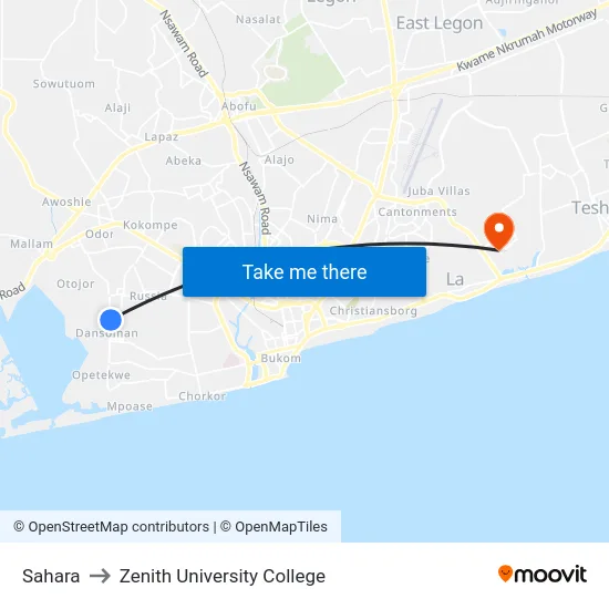 Sahara to Zenith University College map
