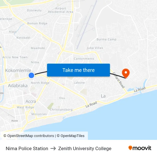 Nima Police Station to Zenith University College map