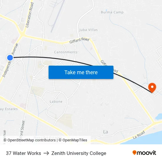37 Water Works to Zenith University College map