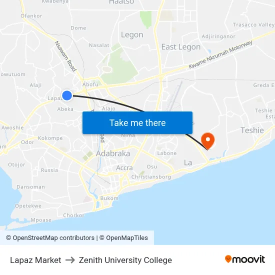Lapaz Market to Zenith University College map