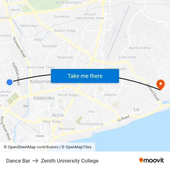 Dance Bar to Zenith University College map