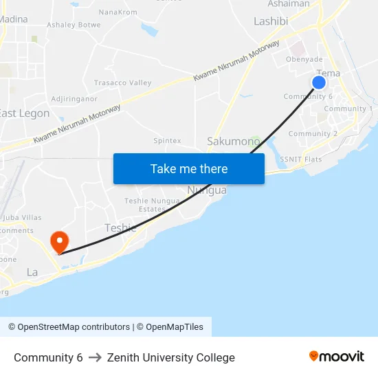 Community 6 to Zenith University College map