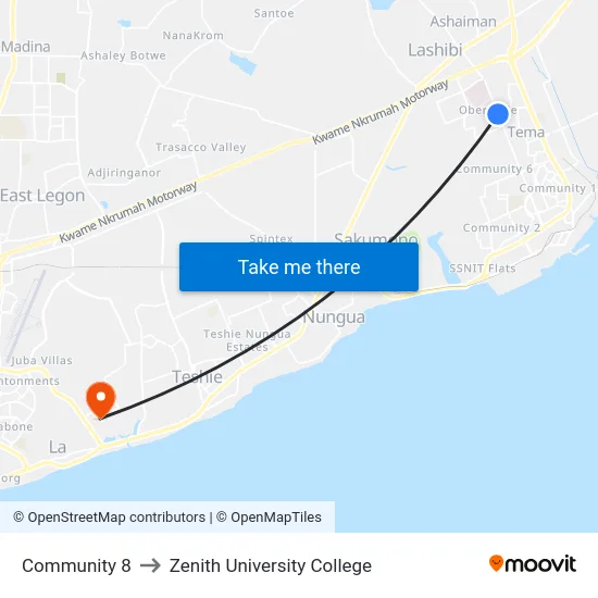 Community 8 to Zenith University College map