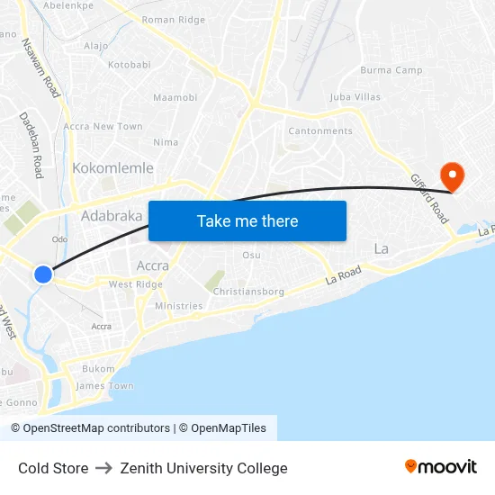 Cold Store to Zenith University College map