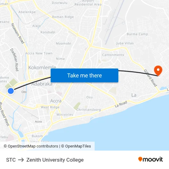 STC to Zenith University College map