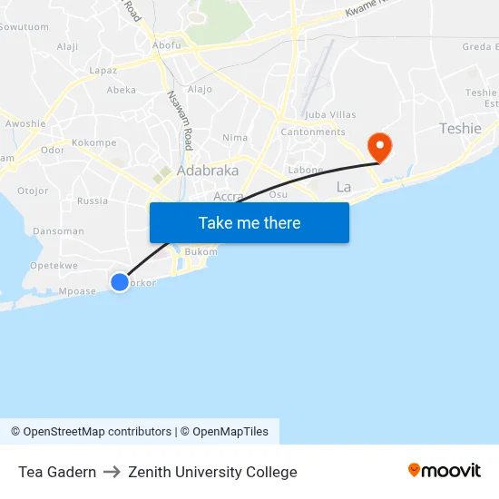 Tea Gadern to Zenith University College map