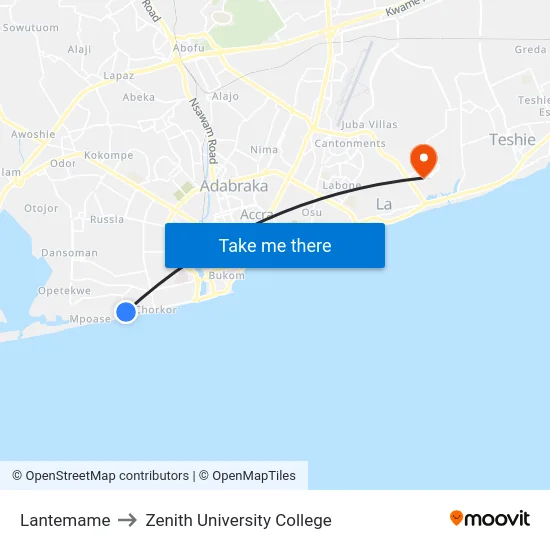 Lantemame to Zenith University College map