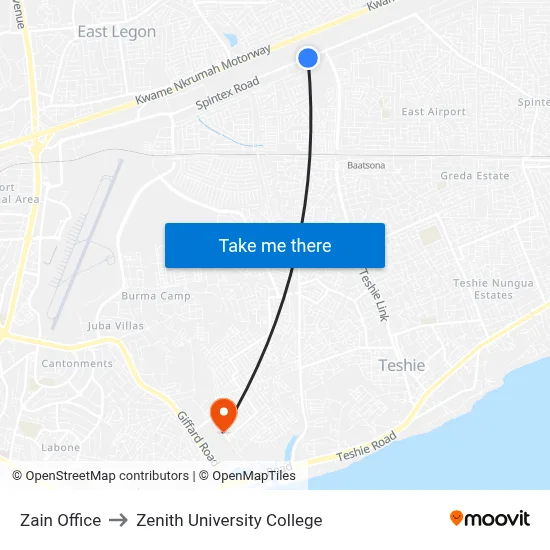 Zain Office to Zenith University College map