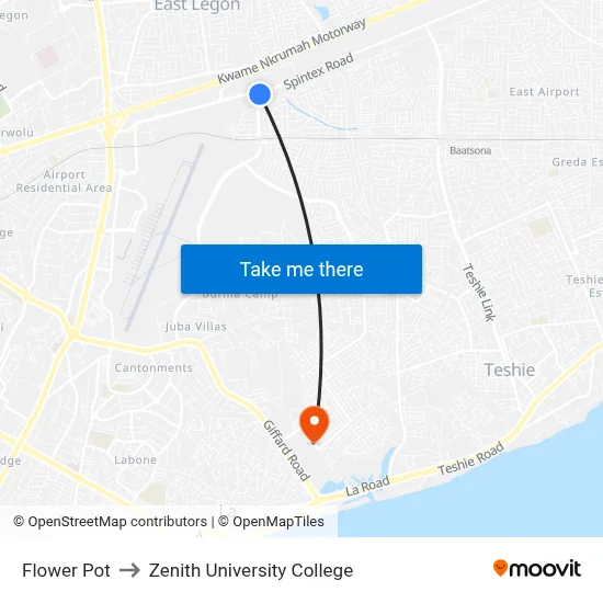 Flower Pot to Zenith University College map