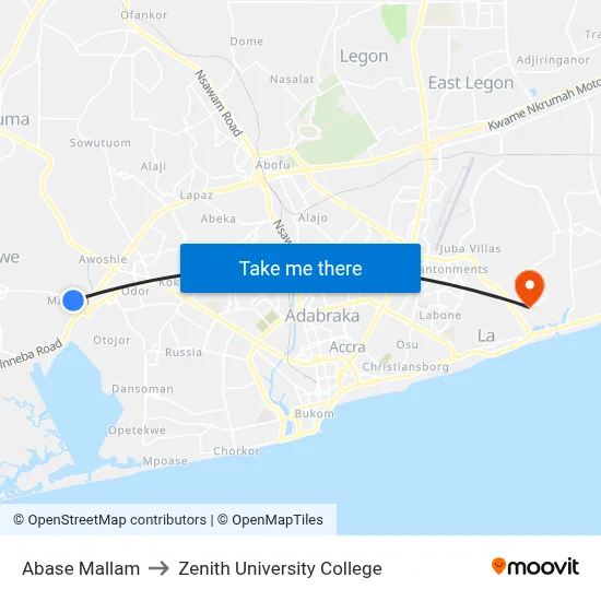 Abase Mallam to Zenith University College map
