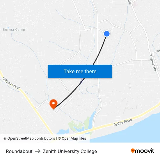 Roundabout to Zenith University College map