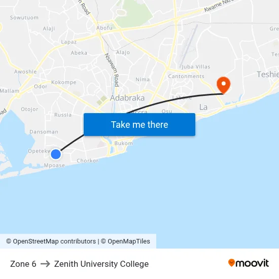 Zone 6 to Zenith University College map
