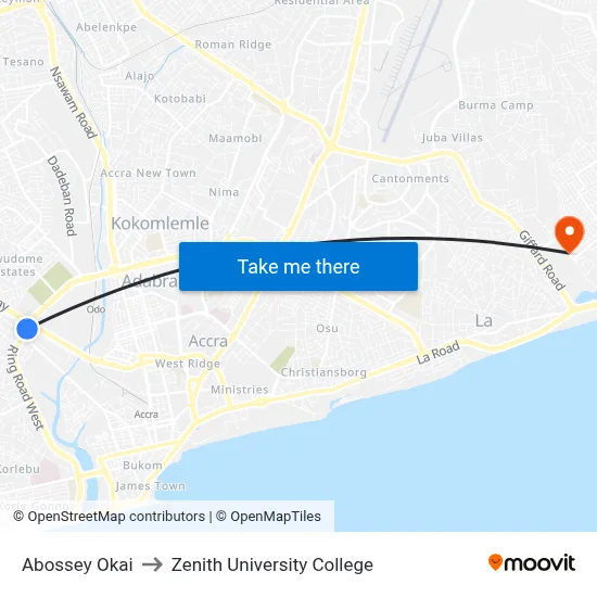 Abossey Okai to Zenith University College map