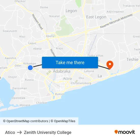 Atico to Zenith University College map