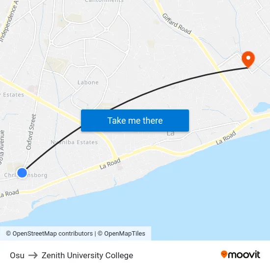 Osu to Zenith University College map