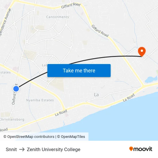 Snnit to Zenith University College map