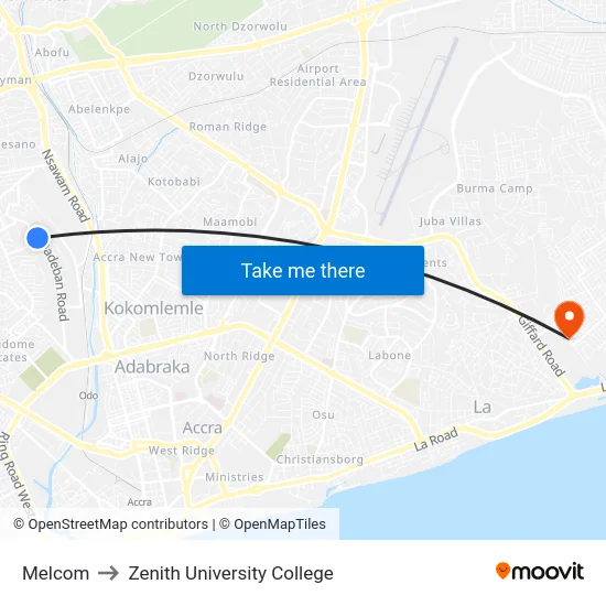 Melcom to Zenith University College map
