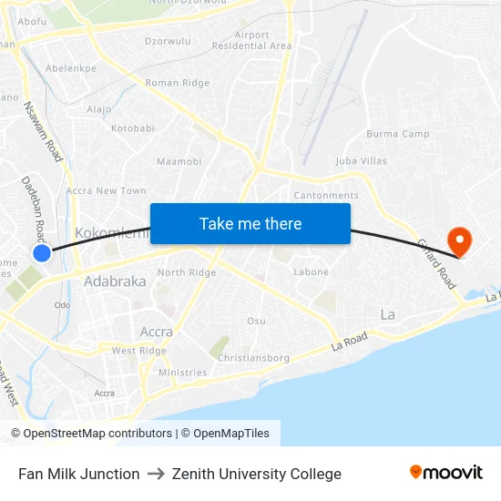 Fan Milk Junction to Zenith University College map