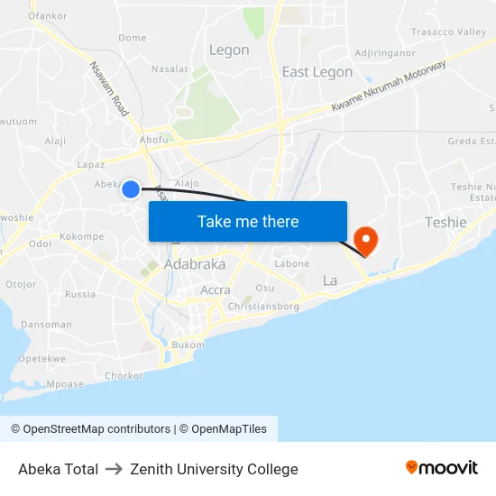 Abeka Total to Zenith University College map