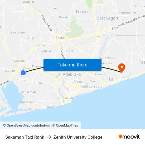 Sakaman Taxi Rank to Zenith University College map