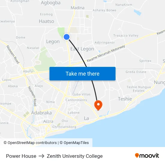 Power House to Zenith University College map