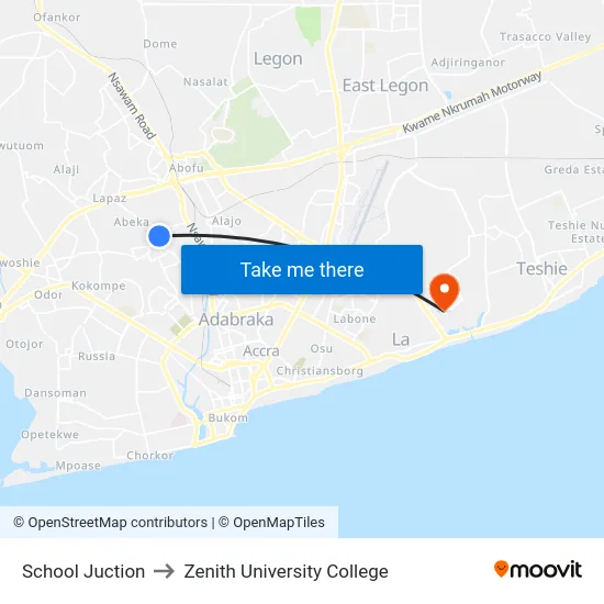 School Juction to Zenith University College map