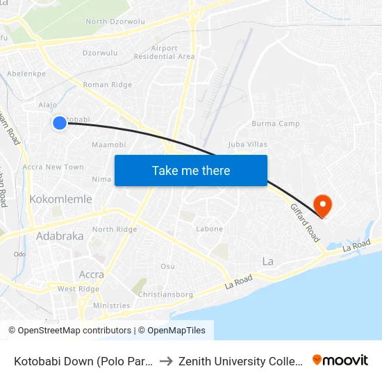 Kotobabi Down (Polo Park) to Zenith University College map