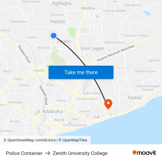 Police Container to Zenith University College map