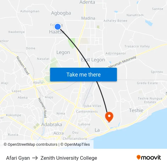 Afari Gyan to Zenith University College map