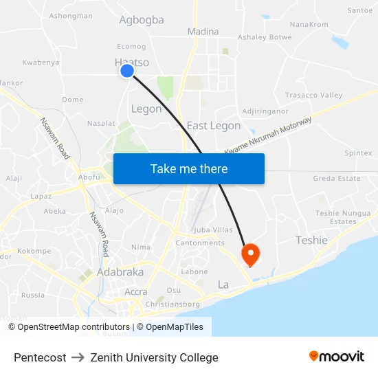 Pentecost to Zenith University College map