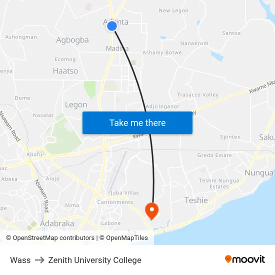 Wass to Zenith University College map